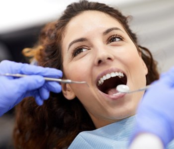 A woman in the dentist chair