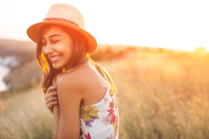 Smiling woman in field