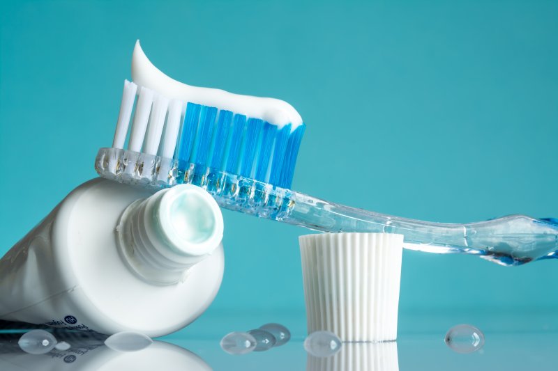 closeup of toothbrush with toothpaste